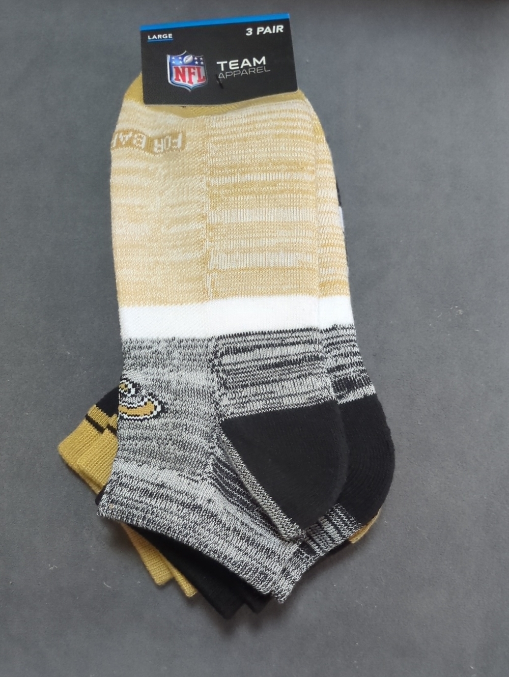 NFL Low-Cut Athletic Socks in Gold, Gray & Black (3 Pack) NWT For Bare Feet